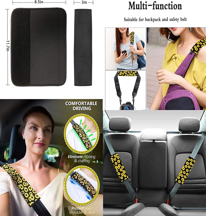 JEOCODY Blue Mushroom Car Seat Covers Women Full Set with Stretchy Steering Wheel Cover+ Seat Belt Cover+ Cup Holder Coasters+ Keychain Auto Accessories Set Universal Fit