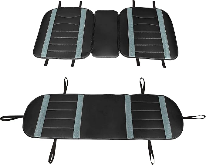 FH Group Back Seat Faux Leather Car Seat Cover - Universal Fit, Rear Seat Covers for Cars with Rear Split Bench, Car Seat Cushions for SUV, Sedan, Van, Gray/Black
