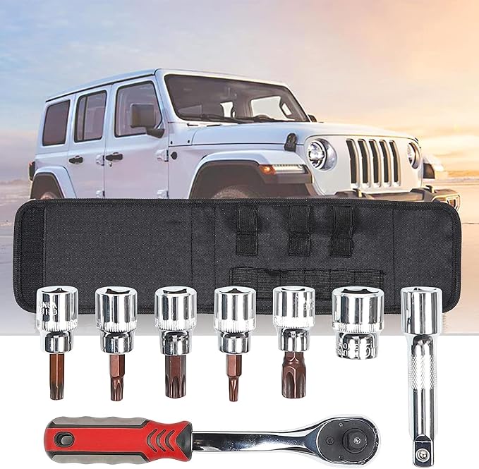 Hoolcar Hard Top and Door Removal Torx Tool Set Socket Wrench Multi-Tool Case Kit for 1997-2023 Jeep Wrangler TJ JK JKU JL JLU Sport Sahara Rubicon X