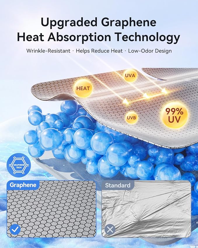 helloleiboo Windshield Sun Shade for Toyota RAV4 2019-2026, Graphene Honeycomb Heat Shield with UV Protection, Foldable Custom Fit Front Window Sunshade, Silver 62" x 31"