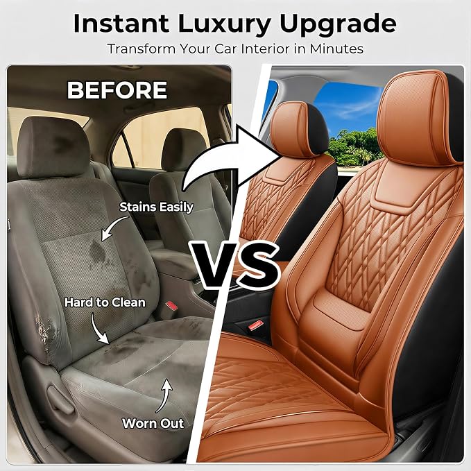Car Seat Covers Compatible with Ford Taurus 2002-2019 - Full Set 5 Seats Luxury Leather All-Weather Seat Cushions & Protectors, Waterproof & Breathable, Airbag Compatible (Brown)