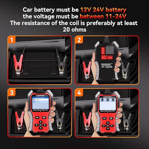 KONNWEI KW371 Battery Tester & Relay Tester | Tests 6V/12V/24V car batteries (AGM/GEL/EFB/Lithium) & 4/5-pin automotive relays. Checks CCA, charging & starting system.