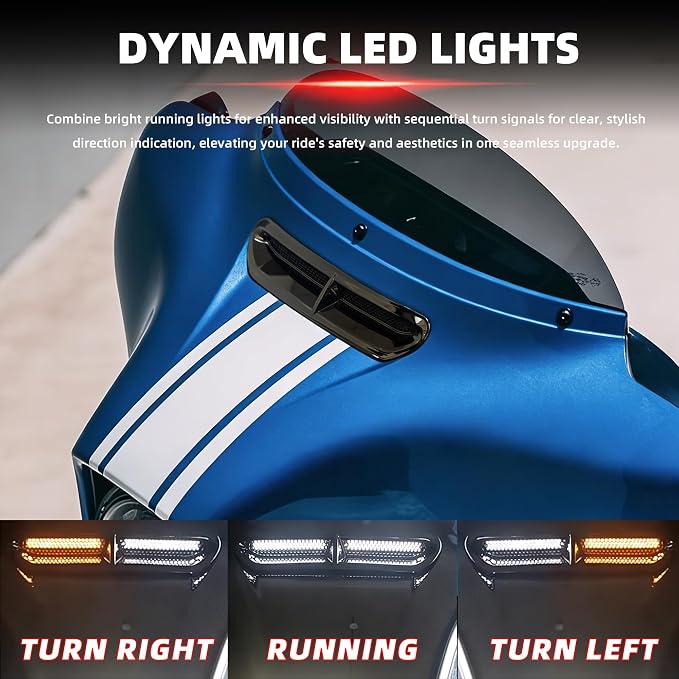 FATECIM Dynamic LED Motorcycle Batwing Fairing Vent Insert Lights for Harley Touring Street Glide Ultra Limited Electra Glide FLHX FLHTK 2014-2023 (Black with White Running Light & Amber Turn Signal)