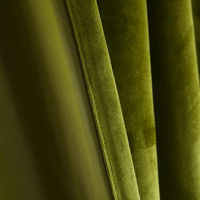 Roslynwood Luxury Soft Olive Velvet Curtains 84 inches Long Back Tab Thermal Insulated Blackout Window Drapes for Living Room/Bedroom/Dining Room, W52 x L84, 2 Panels