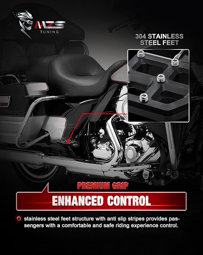 MZS Motorcycle Passenger Floorboards, Touring Rear Footboards MX Foot Pegs Floor Boards Mount Bracket Kit CNC Black Compatible with 93-25 Road Glide Electra Street Glide Road King Tri Ultra CVO FLD