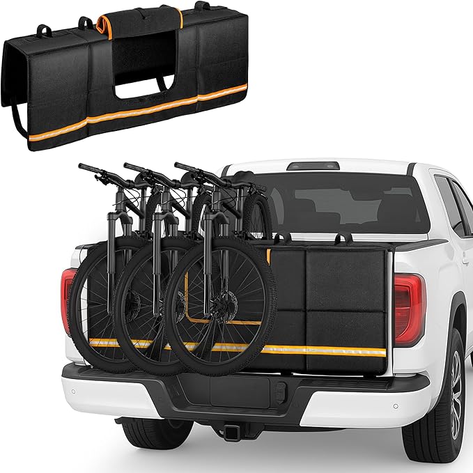 Marscamd Tailgate Bike Pad for Full-Size Pickup Truck (61"+ Tailgate Width), Holds Up to 6 Bikes, Thick Tailgate Cover with Storage Pocket, Black