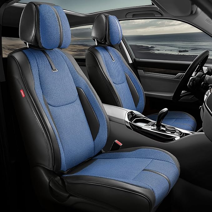 Auto Dynasty Car Seat Covers Full Set, Automotive Seat Covers for Cars Breathable Waterproof, Universal Anti-Slip Car Interior Protectors Compatible Airbag Fit Most Cars, Blue, Drive Series