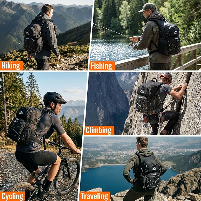 Pankay 25L Hydration Backpack Hiking, Hiking Backpack with Water Bladder, Detachable Phone Pouch & Helmet Holder, Lightweight Water Backpack for Men Women Hiking Biking Running Camping Travel