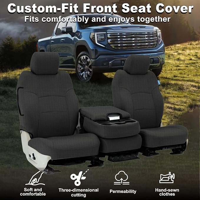 Seat Covers for Chevy Silverado & GMC Sierra 1500 Crew Cab 2019-2026 Heavy Duty Cloth Protector Interior Accessories，Waterproof & Machine Washable-Black (Front)