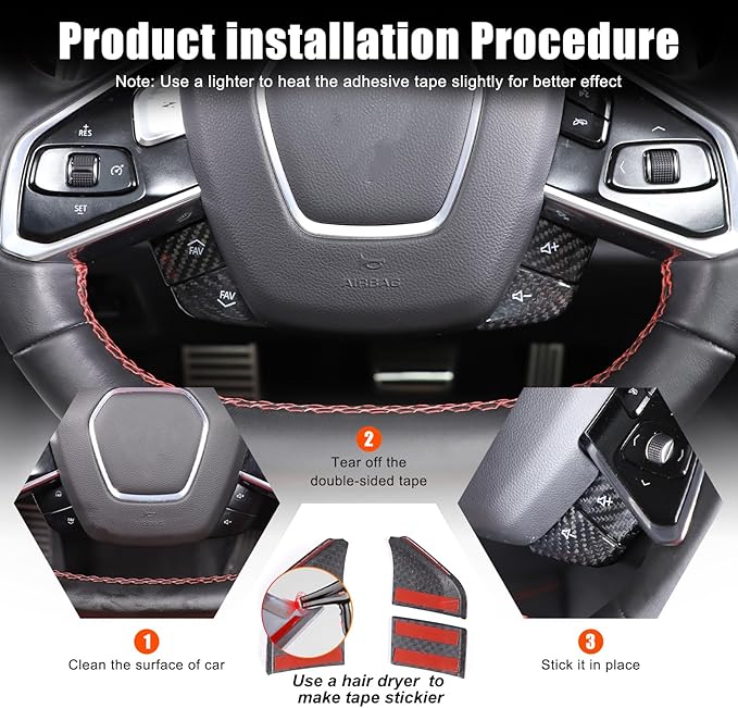 Dry Carbon Fiber Central Control Steering Volume Button Cover Compatible with Corvette C8 2020-2025 Accessories 4Pcs Center Consoles Steering Button Panel Sticker Decorative Interior Trim (Black)