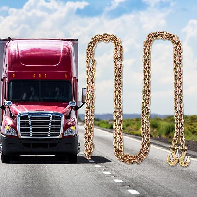 1/4 Inch x 16 Feet Transport Binder Chain G80 Safey Tow Chain with Grab Hooks 3300 Lbs Safe Work Load for Transporting Towing Tie Down Binding Equipment
