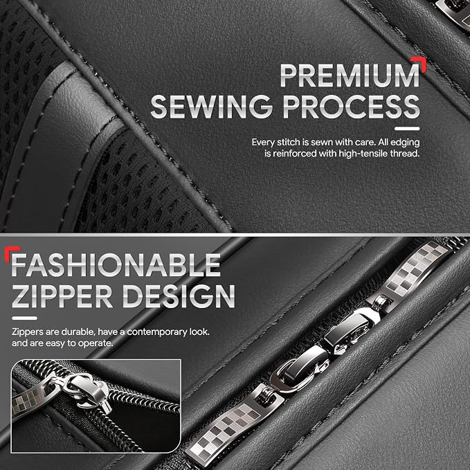 Sport Series Leatherette Front Row Set Seat Covers Universal for Cars Trucks SUV, Black, CA-SC-Sport-F-BK