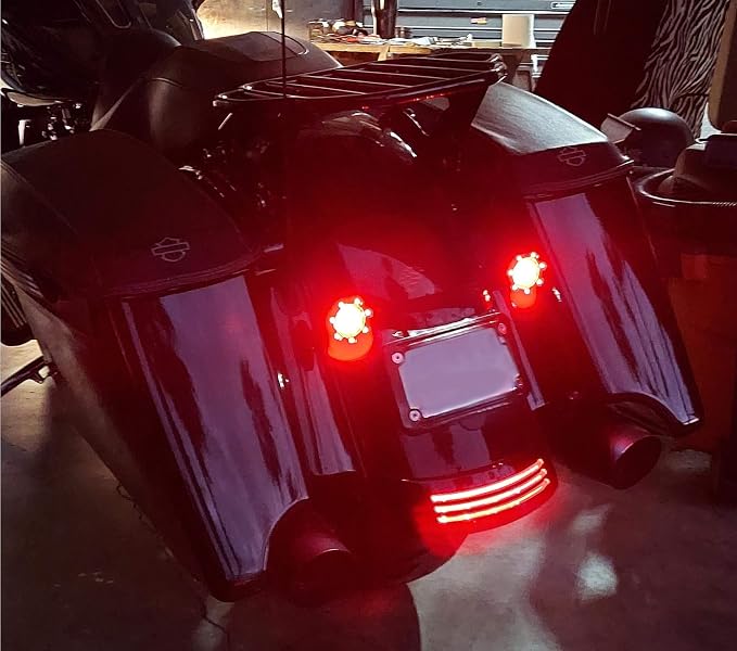 Eagle Lights 2 Inch Bullet Rear Infinity Beam LED Turn Signals and Brake Lights with LED Ring Covers for Harley Davidson - Black / 1157 Base