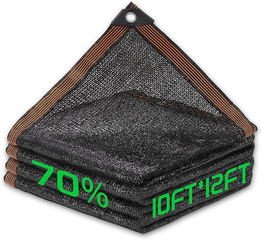 70% Shade Cloth, 10FTx12FT HDPE Mesh Tarp with Reinforced Grommets, Outdoor Sun Shade Net for Greenhouse, Plants, Garden, Pergola, Patio, Chicken Coop (10FT*12FT)