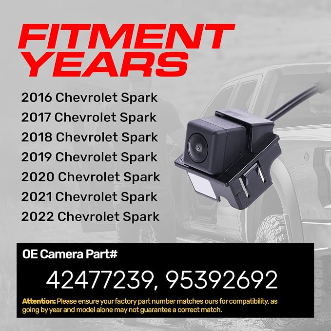 Master Tailgaters Replacement for Chevrolet Spark (2016-2022) Rear View Backup Camera OE Part # 42477239, 95392692