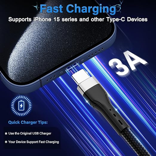 Conable USB Type C Cable (2FT, 50-Pack), USB-C to USB C Fast Charging Cable, Compatible with iPhone 17 Air 16 15 Plus Pro Max, iPad Pro, Galaxy S25 S24 S23, CarPlay, LG and More