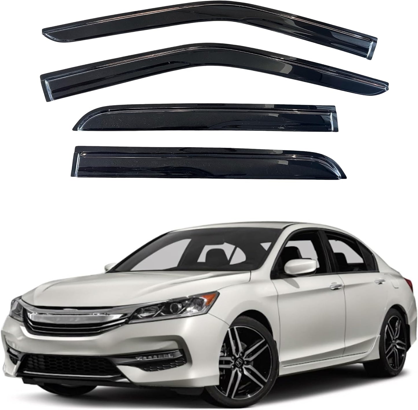 KPY Window Visor Compatible with Honda Accord Sedan 2013-2017, 4PC Rain Guard Side Window Vent Deflectors Tape-On Mugen Style, 2013 2014 2015 2016 2017