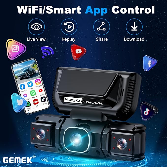 360 Degree View 4 Channel Dash Cam 5G WiFi & APP Control, GEMEK 2K Front and Rear Inside, Left Right Dash Camera for Cars Free 64GB TF Card, G-Sensor, Night Vision, 24H Parking Mode