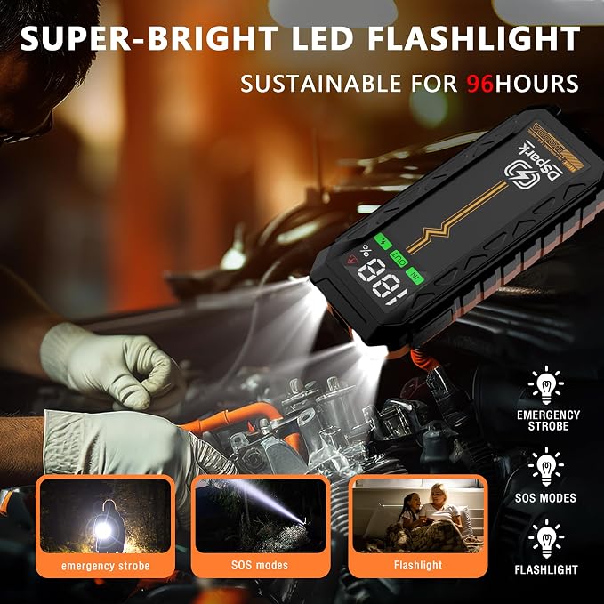 Car 4000A Jump Starter for Up to 8.5L Diesel & All Gas Engines, 12V Lithium Battery Booster Pack Jump Box, Portable Power Bank, 3 Modes LED Flashlight, 88.8W Quick Charge & Safety Protection