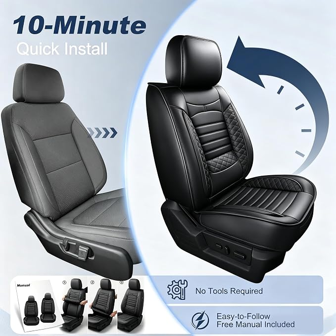 Seat Covers for Ford F150 2009-2025 2026 - F250/F350/F450 2017-2025 2026: 5 Seat Full Set Faux Leather Truck Seat Covers Car Cushion (Black)