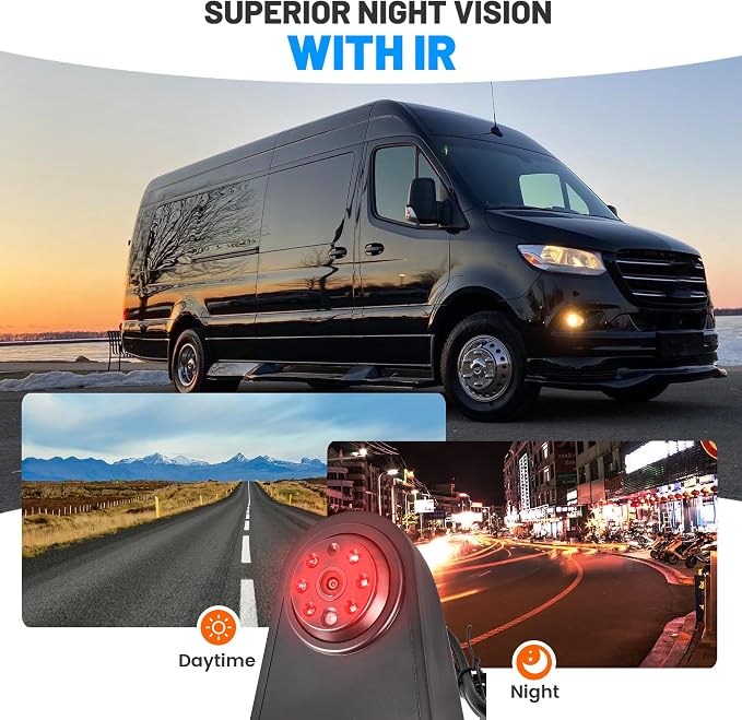 EWAY 3rd Third Brake Light Sprinter Backup Camera for Mercedes Benz Sprinter Volkswagen VW Crafter Vans 2007-2019 Roof Mount Reversing Camera Top Rear Brake Light IR Super Night Vision Rearview Camera