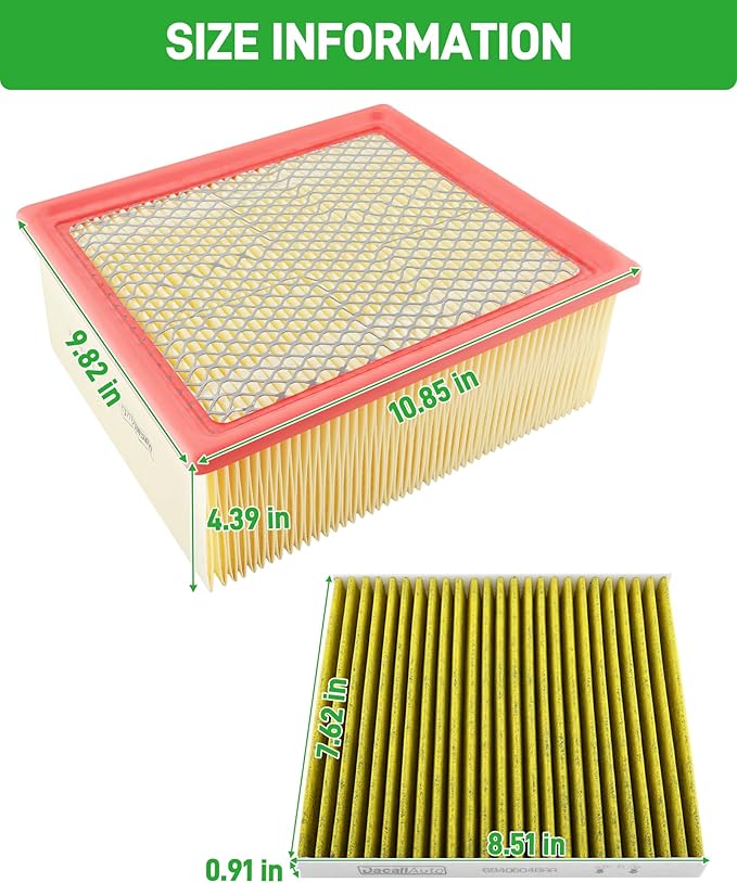 Activated Carbon Cabin & Engine Air Filter Set fit for Ram 6.4/6.7L 2500 3500 4500 5500, Replace Part NO. 53034051AB 68406048AA