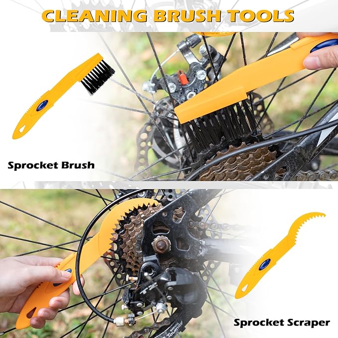 focopot Bike Chain Cleaner Kit with Bicycle Cleaner(25 oz),Degreaser(10 oz),Oil Lubricant(2 oz),Cleaning Brush Tool,Bike Chain Cleaning kit to Clean and Lube Mountain/Road/MT/E Bike