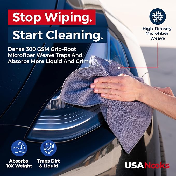 Microfiber Cleaning Cloth Grey - 100 Pcs (12.5"x12.5") - High Performance - 1200 Washes, Ultra Absorbent Microfiber Towel Weave Grime & Liquid for Streak-Free Mirror Shine - Car Washing Cloth