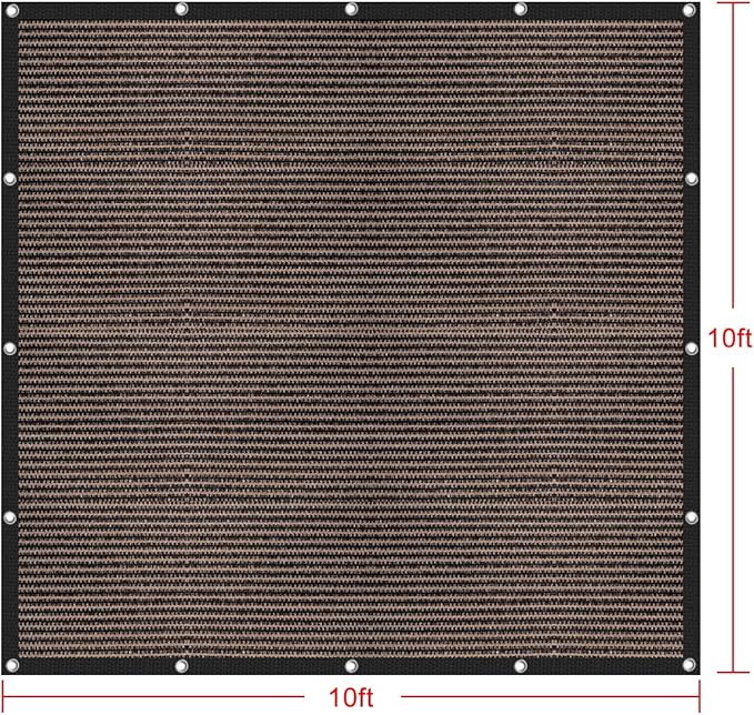 Shatex 90% Sun Shades for Patios 10x 10ft Shade Fabric Sun Shade Cloth Taped Edge with Grommets Sun-Block Mesh Shade for Pergola Cover Canopy Mocha, 12 Bungee Balls