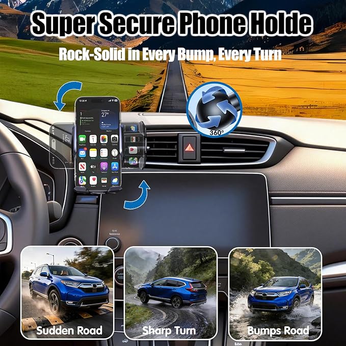 Car Phone Mount for Honda CR-V 2017–2022, 15W Wireless Fast Charging Auto-Clamping Vent Phone Holder, One-Hand Operation, Hands-Free, 360° Adjustable, Without Blocking Airflow