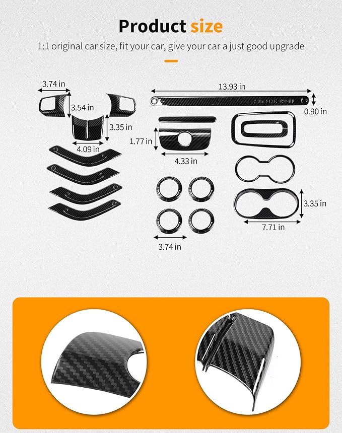 Hoolcar Steering Wheel Cover Gear Shift Panel Trim Cover Water Cup Holder Cover Kit Interior Accessories Kit Fit for Jeep Wrangler JK JKU 2011-2018, 4-Door, Carbon Fiber