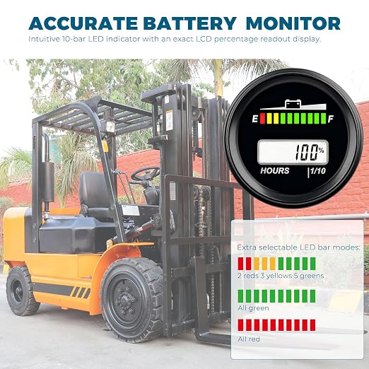 Runleader RL-BI069A DC 8V-80V Battery Indicator & Voltage Meter, Hour Meter | LED & LCD Display for Trojan AGM LiFePO4 Lead Acid GEL Lithium Batteries, Fits Golf Cart Forklift Trailer Farm Vehicle