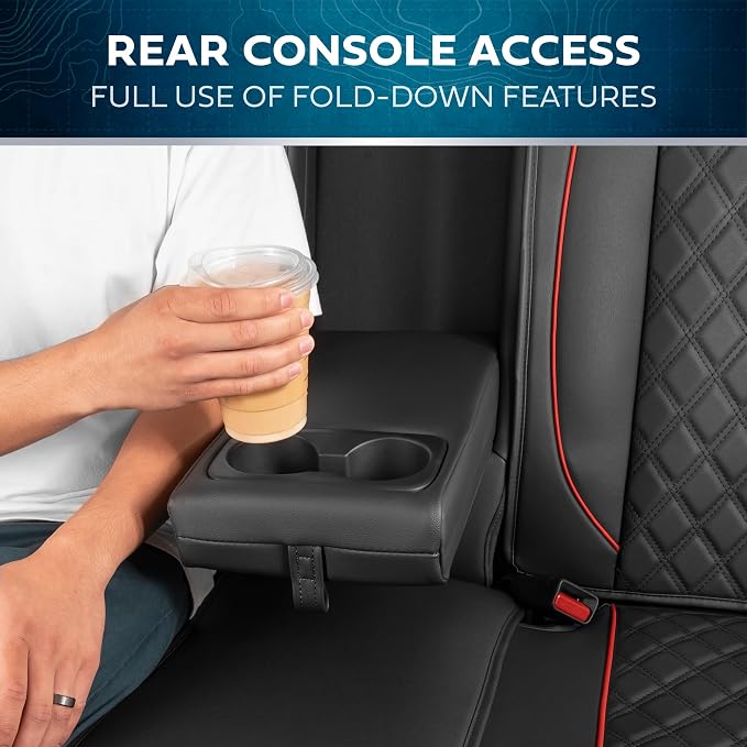 MotorBox Prestige Faux Leather Seat Covers Full Set' Semi-Universal Fit for Cars, Trucks & SUVs - Napa Style 2 Front Seat Covers + Rear Bench' Durable Interior Protector, Easy Install