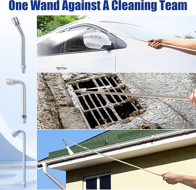 M MINGLE Pressure Washer Extension Wand - 120" Upgrade Power Washer Lance - Pressure Washer Accessories with 5 Nozzle Tips - 30°/90°/120° Curved Rod, 1/4" Quick Connect