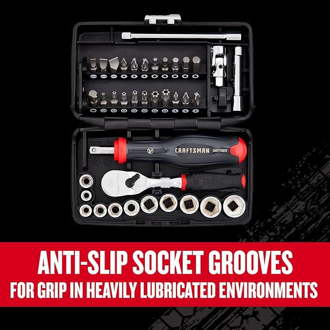 CRAFTSMAN V-SERIES Socket Set and Screwdriver Bit Set, SAE, 1/4" Drive, 38 Piece (CMMT45750V)