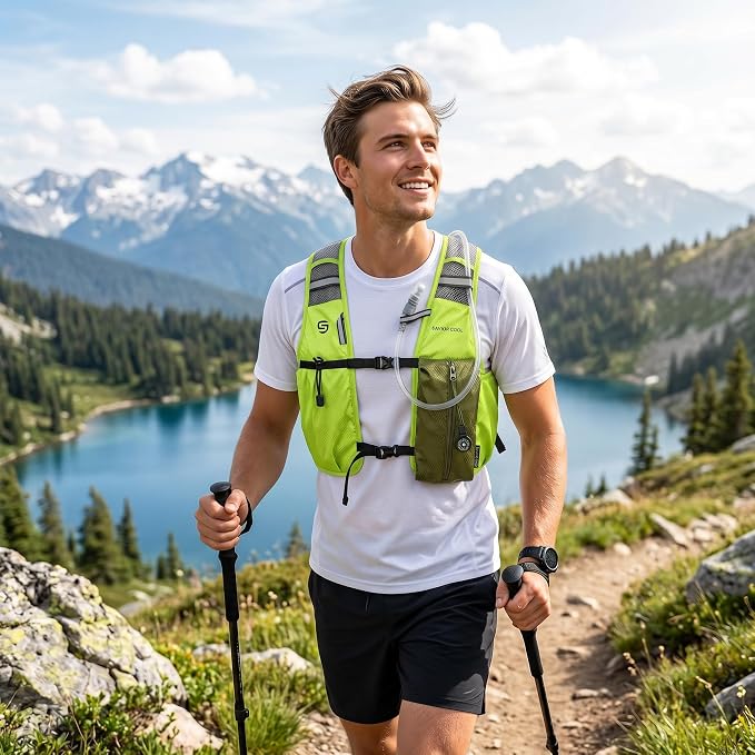 Cooling Hydration Vest with 2L BPA-Free Water Bladder, Running Vest with 3 Removable Cooling Packs, Lightweight Outdoor Hydration Pack for Hot Weather, Hiking, Cycling, Training