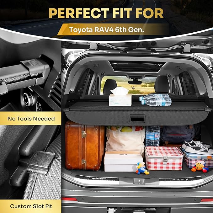 T TGBROS Cargo Cover for Toyota RAV4 2026 Carbon Fiber Retractable Trunk Cover with Car Mesh Organizer Net Bag, Car Privacy Shield for RAV4 Accessories