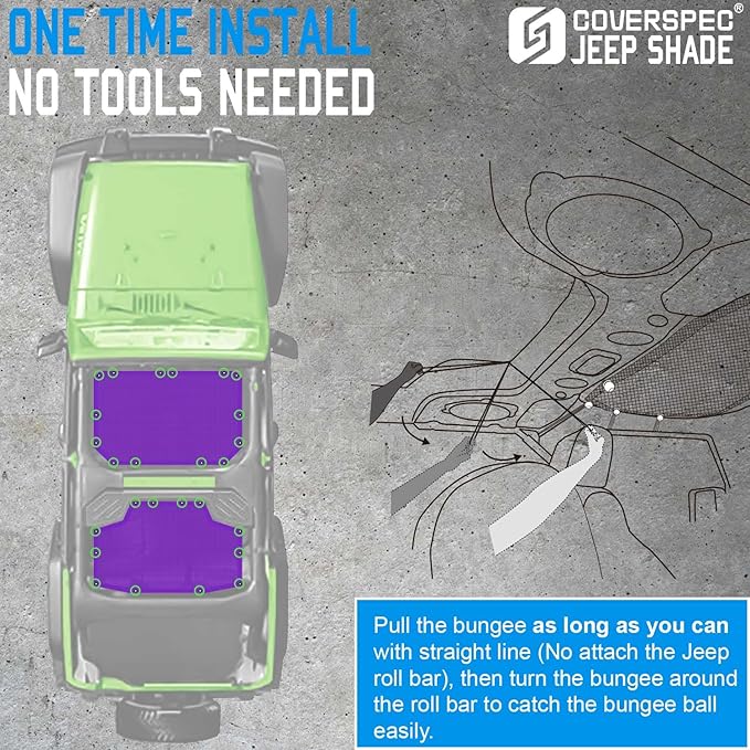 JK Sun Shade Top Compatible with Jeep Wrangler 4 Door 2007 to 2018 Sunshade Sunroof Bikini Cover Blocks UV Wind Noise Purple Mesh for Front and Rear 2 pcs