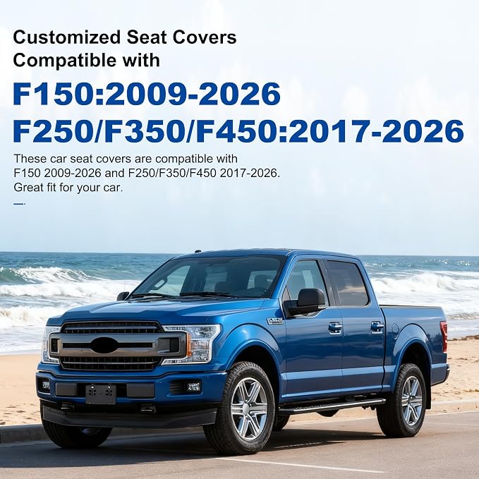 Truck Seat Covers Front Set Custom Fit for 2009-2026 Ford F150 & 2017-2026 F250/F350/F450 Super Duty Waterproof Leather Seat Protectors (Black)
