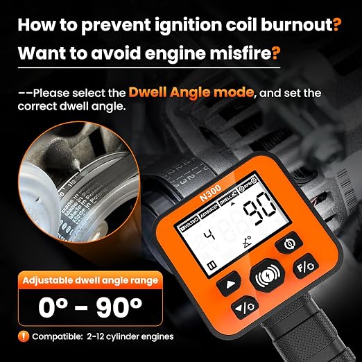 N300 Pro Digital Timing Light with Tachometer & Advance Angle, and Voltage Test & Dwell Angle, 2.6" LCD High-Definition Backlit Display, Works on 12V Gasoline Engines (2/4 Stroke)