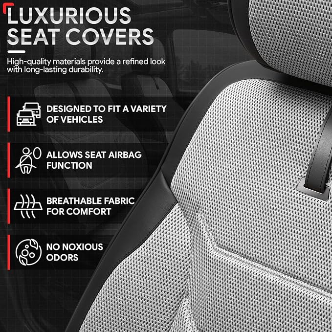 Sport Series Leatherette Full Set Seat Covers Universal for Cars Trucks SUV, Grey, CA-SC-Sport-Full-GY