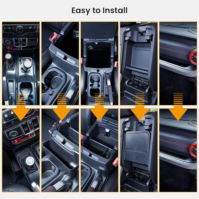 BANKKY 5PCS Center Console Organizer for 2024 2025 Jeep Wrangler JL JLU 4XE and Gladiator JT Accessories, Gear Shift Storage Tray, Hanging Storage Box, Armrest Hidden Box, Passenger Side Grab Bar Tray