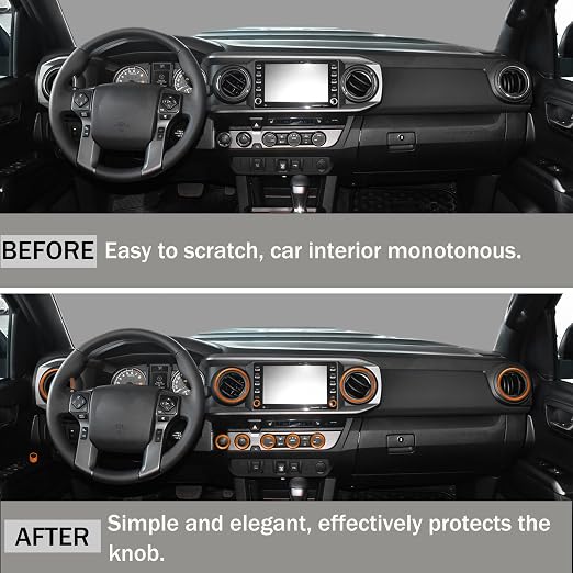 for Toyota Tacoma Accessories 2023 2022 2021 2020 with 8" or 7" Touchscreens Knob Covers - AC Vent Ring Button Knob Covers for Air Conditioner Volume Mirror Push Start Stop Button Trim 12Pcs (Oange)