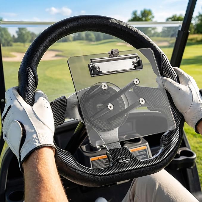 NOKINS 12.5" Universal Golf Cart Steering Wheel&Scorecard Holder, Fit EZGO TXT/RXV/Club Car DS/Precedent/Yamaha, Most Golf Carts (D Shape Carbon Fiber Black)