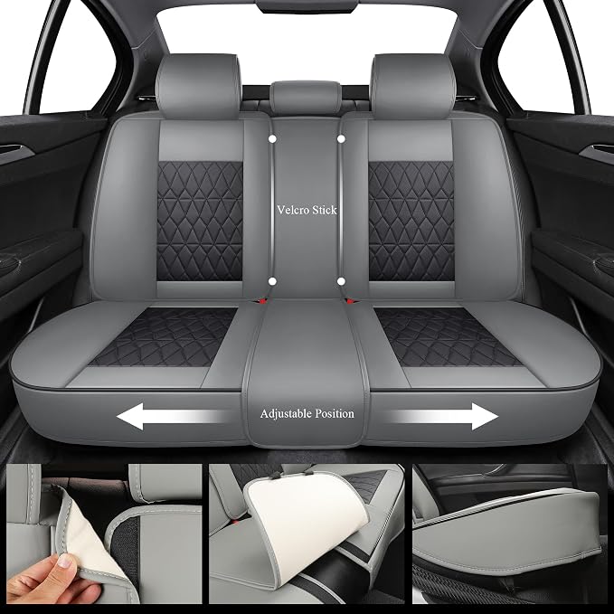 Aierxuan Car Seat Covers Full Set, Waterproof Leather Universal Fit Toyota Corolla Avalon Highlander Kia K5 Optima Rio Forte Selto Ford Ecosport Bronco Maverick Ranger, Black-Grey