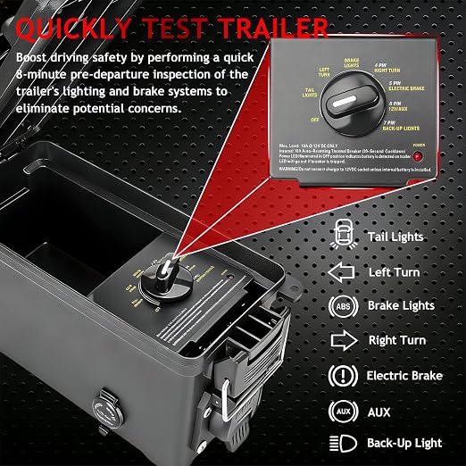9101 Trailer Light Tester Box,Test Trailer Lighting & Brake Systems,7 Way | with Plug Adapter,7-Way Spade Pin,Heavy Duty,RV,Semi trailer light tester,Avoid Blown Fuses,Portable suitcase-style