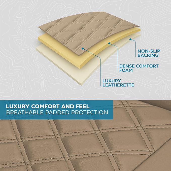 MotorBox Haven Series Napa Leather Seat Covers for Cars, Lux Edition Diamond Stitched Full Set Seat Covers, Premium PU Leatherette Beige Car Seat Covers for Cars Trucks SUVs