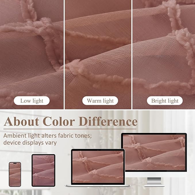 Extra Long Canyon Rose Sheer Curtains 102 Inch Length for Living Room 2 Panels Back Tab Pocket Boho Farmhouse Drapes Light Filtering Privacy Embroiderd Textured Rustic Curtain for Bedroom 52x102