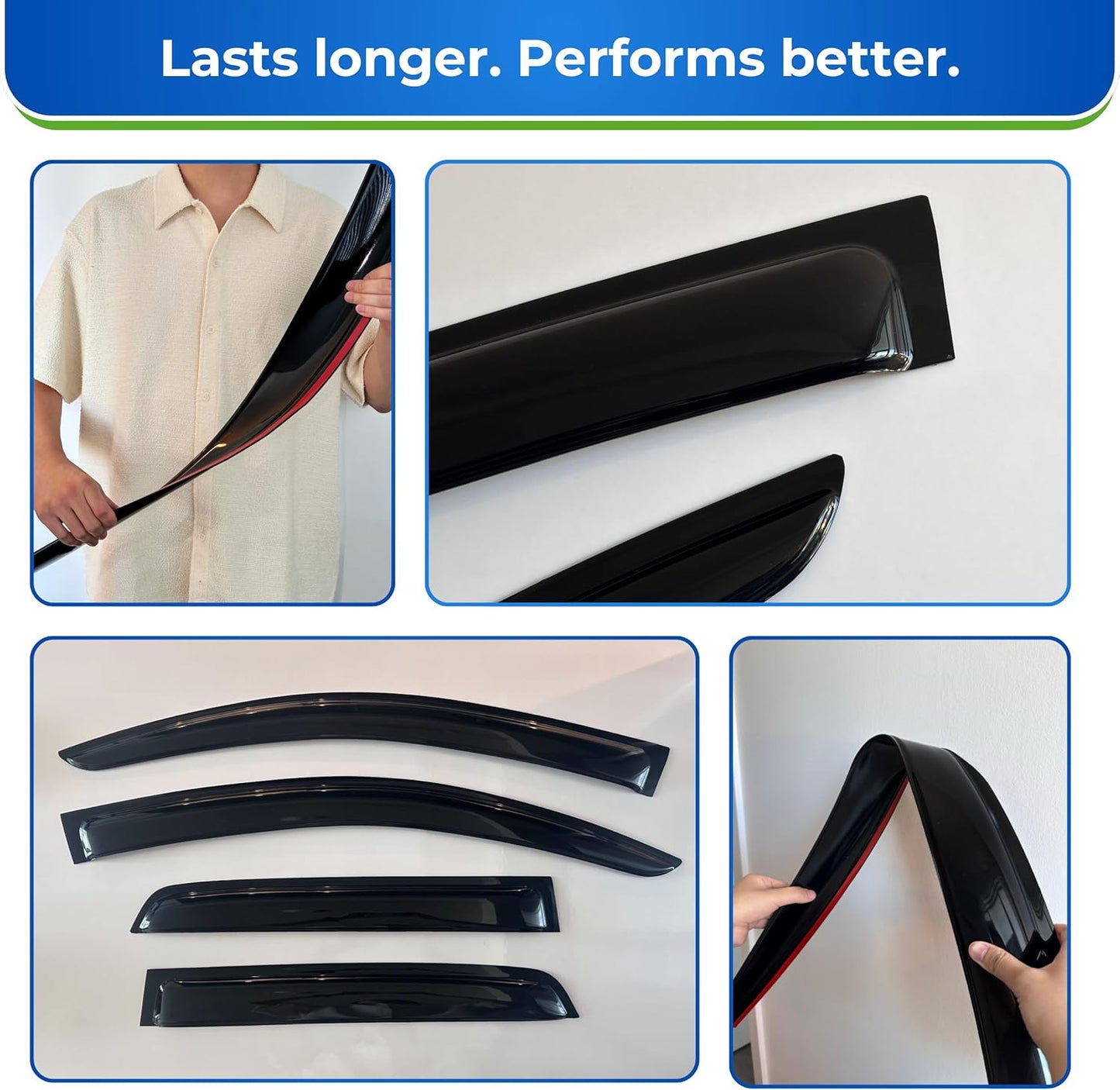 KPY Window Visor Compatible with Nissan Frontier Crew Cab 2000-2004, 4PC Rain Guard Side Window Vent Deflectors Tape-On Style, 2000 2001 2002 2003 2004