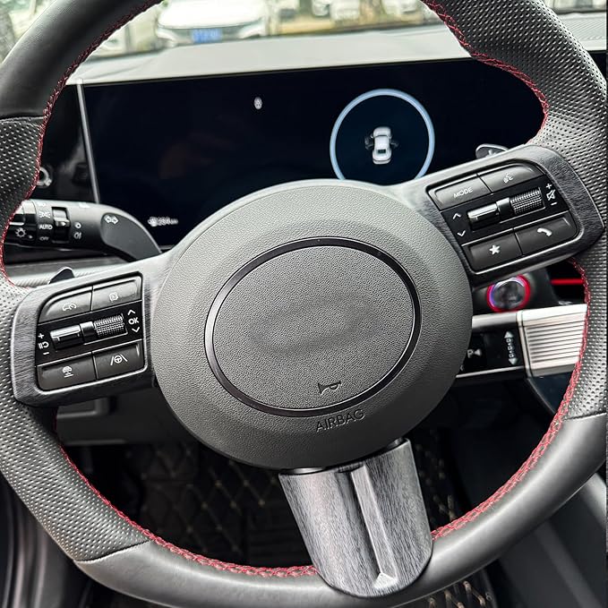 2 PCS Matte Wood Grain Car Steering Wheel Frame Cover Steering Wheel Button Panel Protection Frame Compatible with Hyundai Sonata DN8 2024 Accessories【Not Applicable to Sonata N-Series】